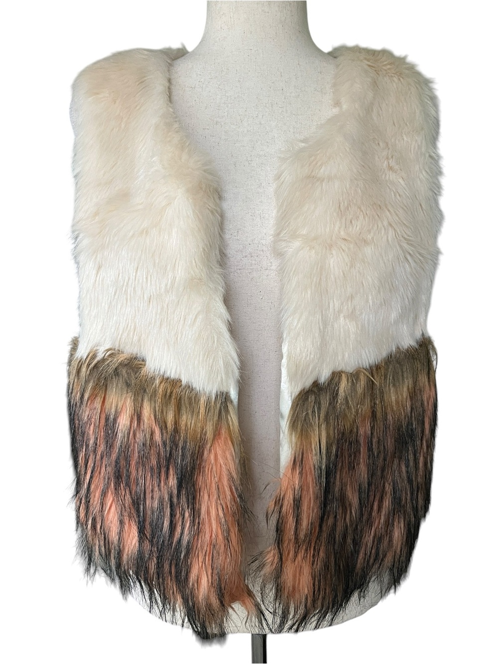 English Rose sleeveless colorblock faux fur vest